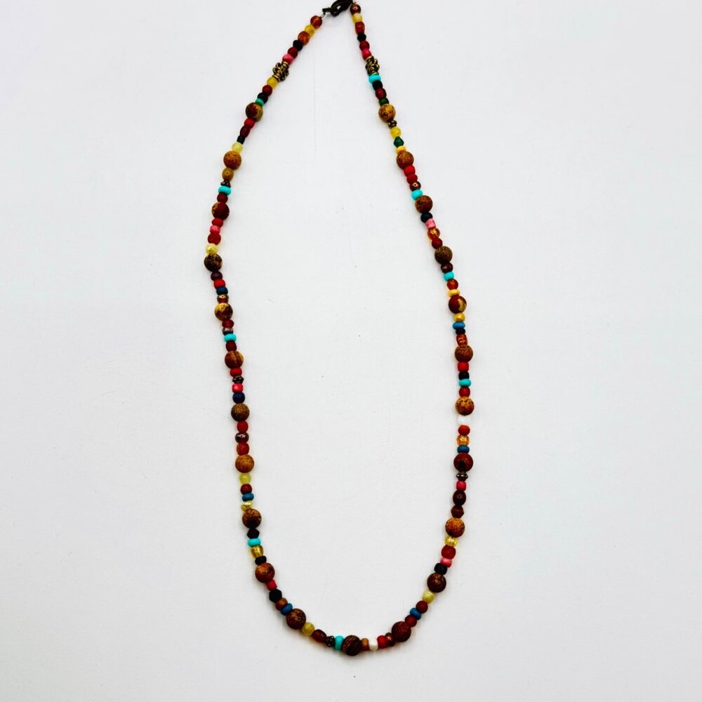Stone And Glass Bead Necklace Boho Earth Tones Colors - Picture 5 of 5